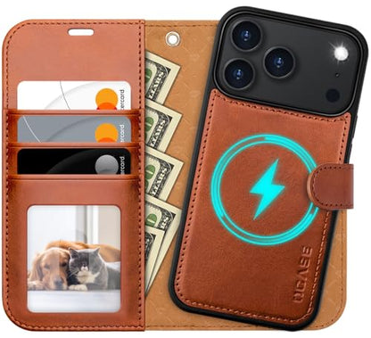 OCASE for iPhone 17 Pro Detachable Wallet Case with Card Holder, 2 in 1 PU Leather Flip Folio with RFID Blocking Stand Wrist Strap Shockproof Phone Cover 6.3 Inch 2025, Brown - color: Brown, size: iPhone 17 Pro