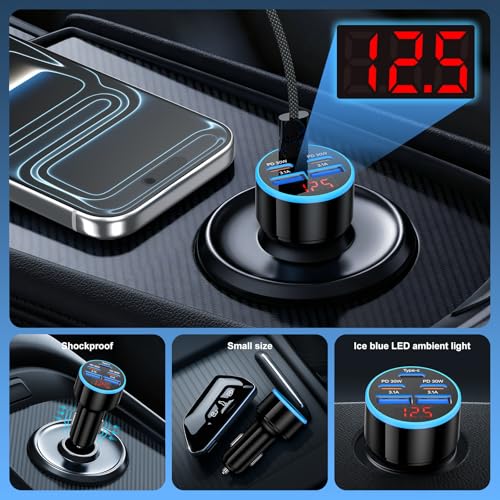90W 5-Port Cigarette Lighter USB Charger Adapter USB C Fast Charging - size: 1 Pack