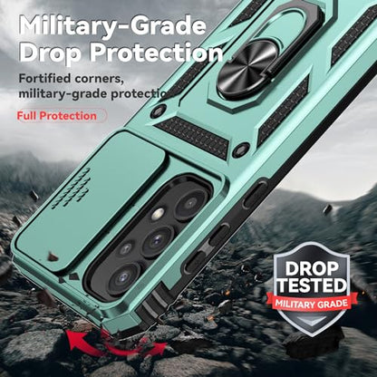 for Galaxy A35 5G Case,with Screen Protectors and Camera Cover,[Military Grade] 16ft.Drop Tested Cover with Magnetic Kickstand Protective Case for Samsung A35 5G, Green - color: Green