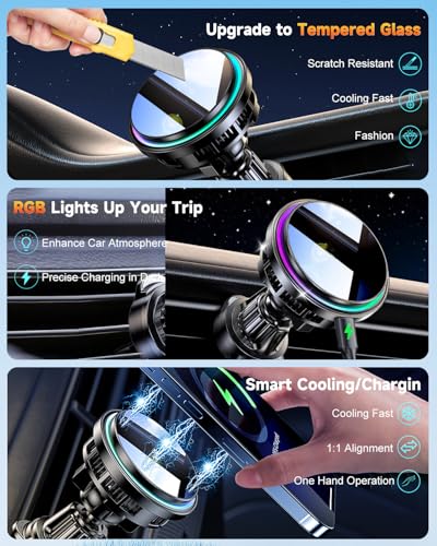 for MagSafe Car Mount Charger TEC Fan Cooling Magnetic Wireless Car Charger - color: Black 3