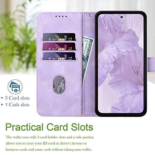 for Samsung S21 Case Wallet Card Holder Strap (Purple) | PU Leather Pattern, Card Slots, Cash Pocket, Kickstand, Magnetic Closure, Flip Cover, TPU Inner, Shockproof Protective - color: Purple