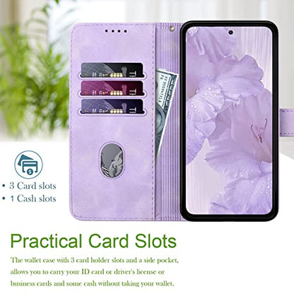 for Samsung S21 Case Wallet Card Holder Strap (Purple) | PU Leather Pattern, Card Slots, Cash Pocket, Kickstand, Magnetic Closure, Flip Cover, TPU Inner, Shockproof Protective - color: Purple