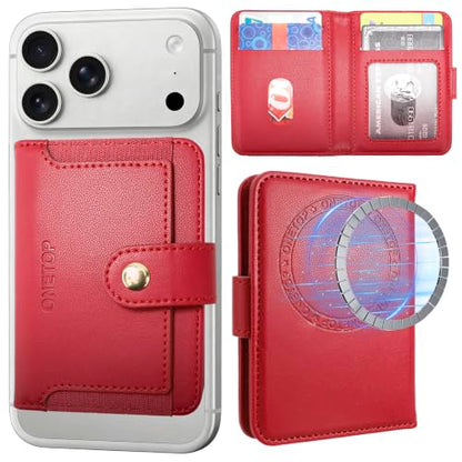 ONETOP for MagSafe Wallet,Magnetic Phone Wallet with 5 Card Slots,Burgundy | 1-12 Cards/Cash Holder for iPhone 17/16/15/14/13/12 Series,Detachable Wallet Stick-On Back,PU Leather RFID Blocking Kickstand - color: Burgundy