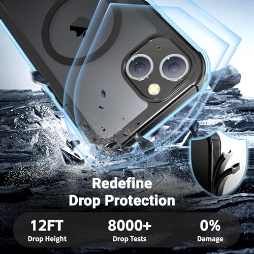 jaroco Magnetic for iPhone 13 Case Heavy Duty Protection Black | Compatible with MagSafe,Military Grade Drop Protection,Translucent Matte,Non-Slip,Shockproof 2-Layer Durable Bumper Case - color: Black, size: iPhone 13