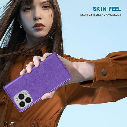 ZZXX iPhone 13 Pro 6.1 inch Cellular Phone Case, Wallet with RFID Blocking, Card Slot, Magnetic Leather Flip Protective Cover (Purple) - color: Purple, size: iPhone 13 Pro