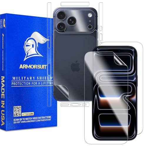 ArmorSuit 2+2 Pack Full Body Skin + Screen Protector for iPhone 17 Pro [6.3 inch] HD Clear MilitaryShield Film - Made in the USA - size: iPhone 17 Pro 6.3" Full Skin