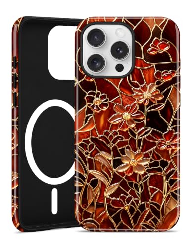 Jusy Magnetic Stained Glass Floral Case for iPhone 16e/17e, Red Daisy | Compatible with MagSafe, Cute Aesthetic Flower Design, TPU and PC Protective Shockproof Cover - color: Red Daisy