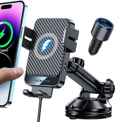Wireless Car Charger 15W Fast Charging Dash Windshield Vent Car Mount - color: Light Black with qc 3.0