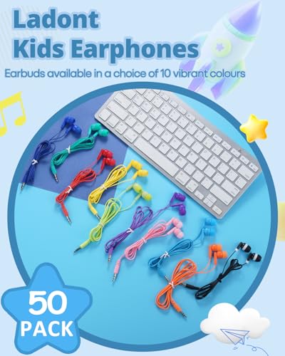 50 Pack Bulk Earbuds for Kids, Classroom Set Earbuds, Affordable in-Ear with 3.5mm Jack, Wired Headphones for Chromebook Laptop PC - size: 50 Pack