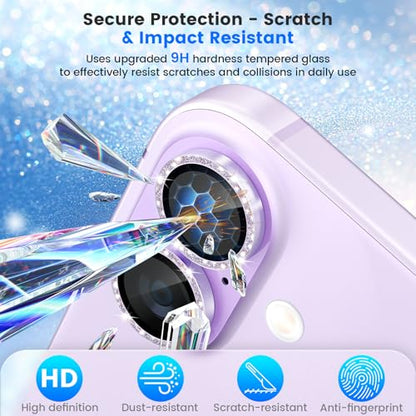 imluckies Glitter Camera Lens Protector for iPhone 17 6.3", [AR+AF] HD Clear Tempered Glass Lens Cover, 9H Scratch Resistant Individual Metal Shiny Ring, Case Friendly & Easy Install, Bling Purple - color: Bling Purple