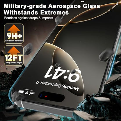 [2+2 Pack 360 Degree Privacy Screen Protector for iPhone 15 Pro Max – [360° 4-Way Anti-Spy] [Auto Dust Removal] [Bubble-Free Installation] – Shatterproof Tempered Glass