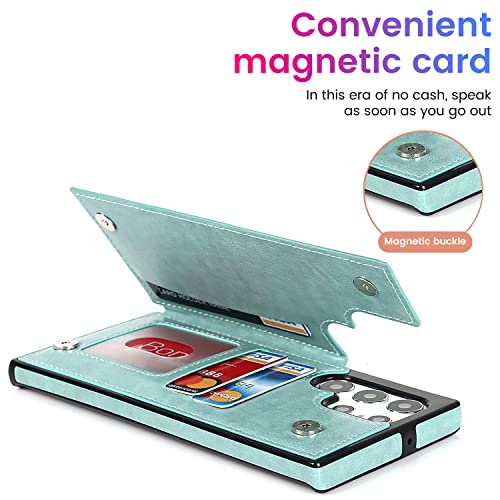PASNEW S23 Ultra Case Wallet Card Holder,6.8",Green | Card Holder, Floral Double Magnetic, PU Leather, Kickstand, Flip Cover - color: Green, size: S23Ultra【6.8"】