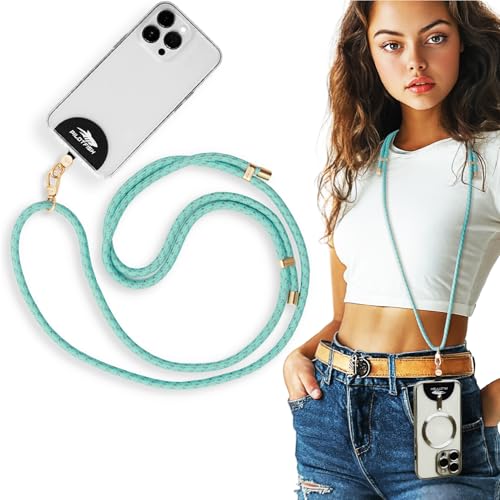 Pilotfish Team Phone Lanyard Strap – Universal Neck & Crossbody Cell Phone Holder, Anti‑Drop, Adjustable for iPhone & Android - color: Gold Buckle/Turquoise