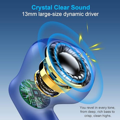 Wireless Earbuds, Bluetooth 5.4 Earbuds Stereo Bass, Bluetooth Headphones - color: Glossy Blue