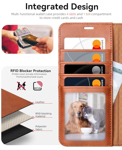 OCASE Compatible with Galaxy S25 FE Wallet Case, PU Leather Flip Folio Case with Card Holders RFID Blocking Kickstand [Shockproof TPU Inner Shell] Protective Phone Cover 2025, Brown | Foldable RFID case magnetic card slot stand function flip case protecti