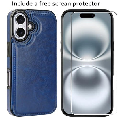 Wallet Case Compatible with iPhone 16 6.1", Slim Protective Case with Card Holder,Premium PU Leather Kickstand Card Slots Case with Double Magnetic Clasp-Deepblue - color: Deepblue, size: iphone 16 6.1"
