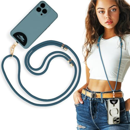 Pilotfish Team Phone Lanyard Strap – Universal Neck & Crossbody Cell Phone Holder, Anti‑Drop, Adjustable for iPhone & Android - color: Gold Buckle/Navy