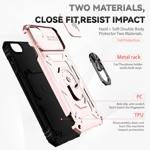 SunStory Compatible with iPhone SE 2022/2020/3rd/2rd / 6/7/8 Case with HD Screen Protector & Slide Camera Cover & Kickstand, [Military-Grade] Phone Case for iPhone SE 2020/2022/6/7/8 (Rosegold) - color: Rosegold