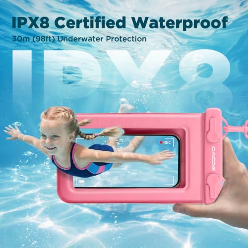 CACOE Floatable Waterproof Phone Pouch 2 Pack Up to 9.0", Pink+Green | Floatable, IPX8 Waterproof Phone Case,Adjustable Lanyard,Dry Bags for Beach/Cruise/Travel/Camping/Kayak/Vacation Essentials - color: Pink+Green#1, size: Up to 9.0"-Floatable