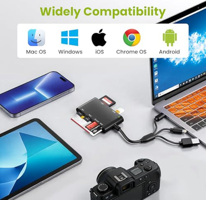 7 in 3 SIM Card Reader& CAC Reader Military Smart Card Reader for iPhone/PC - color: Black, size: USB/Lightning/US-C SIM cardreader