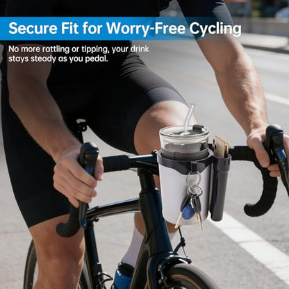 3-in-1 Universal Bike Cup Holder with Cell Phone Case Keys Hook, Black Gray - color: black gray