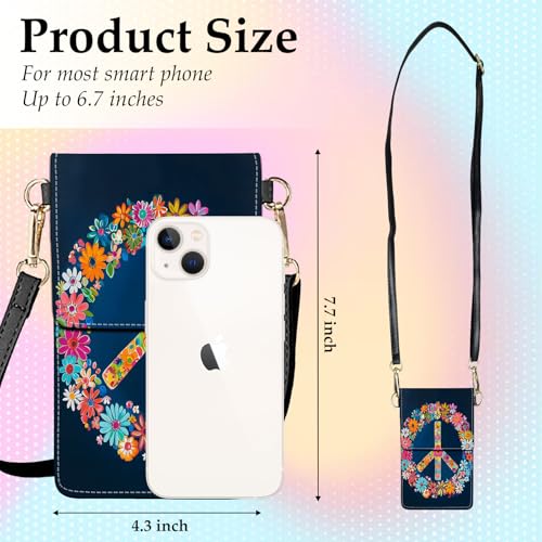 Small Crossbody Bags for Women Touchscreen Cell Phone Bag Cross Body Purses with adjustable Strap,Gifts For Teenage Girls-peace Sign Wreath