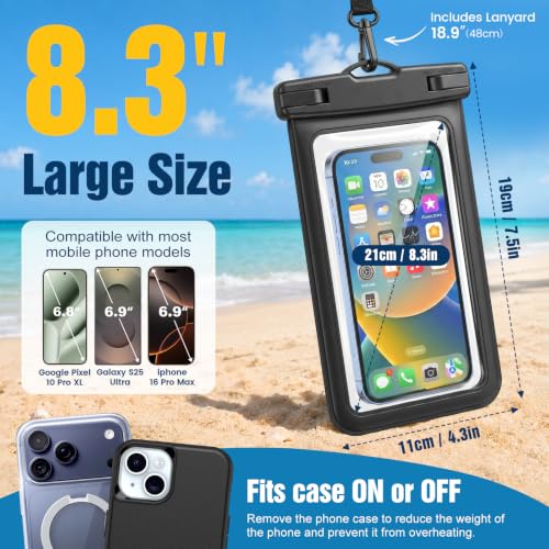 3 Pack Waterproof Phone Pouch, IP68 Waterproof Phone Case Up to 8.3" | Touchscreen, Underwater Photography, Cell Phone Dry Bag for iPhone 17 16 15 Pro Max, Beach Cruise Essentials 2026 - color: 3 Pack, Black+Pink+Green