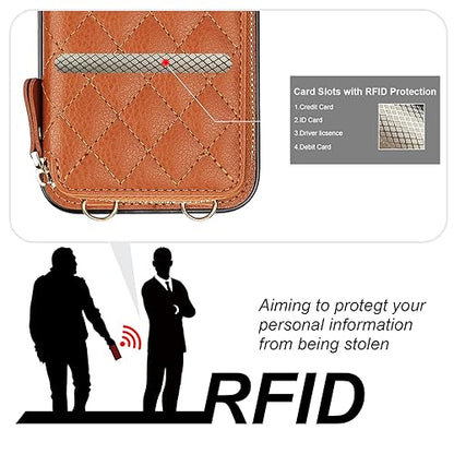 Bocasal Crossbody Wallet Case Card Holder for iPhone 15 Pro, Brown | RFID Blocking PU Leather Zipper Handbag Purse, Kickstand Flip Folio Case with Card Slots Holder Wrist Strap Lanyard 6.1 Inch - color: Brown