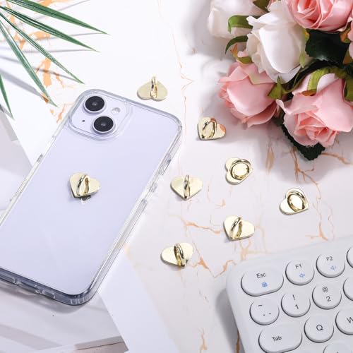 Gosknor 8pcs Heart Cell Phone Ring Holder, Cute Phone Charm Hooks Adhesive Smartphone Finger Ring Grip Sticky Metal Loop Stand for Cellphone Case Pad Tablet DIY Accessories (gold) - color: gold