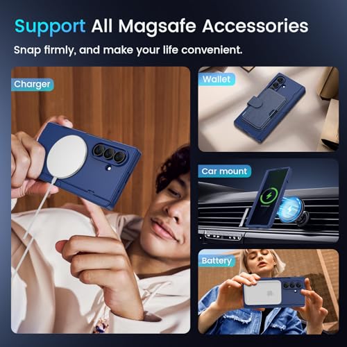 Caka Magnetic for Samsung Galaxy Z Fold 6 Case with Hidden Kickstand Blue - color: Blue