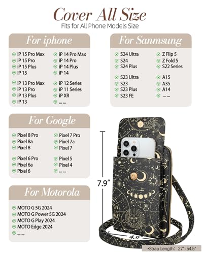 Leather Cell Phone Purse Crossbody Bag for Women | Adjustable Shoulder Strap, Card Slots, Secure Wallet Interior, Cute Pattern Styles, Small Carry for Travel and Daily Use - color: Constellation
