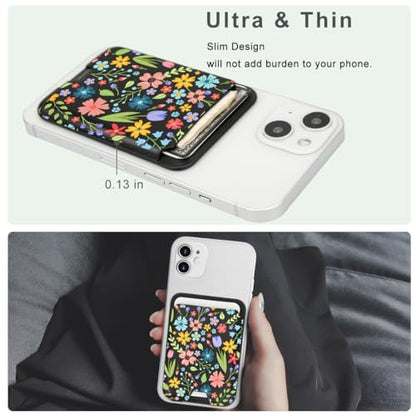 for MagSafe Wallet,Magnetic Card Holder for Phone Case - color: Bright Floral