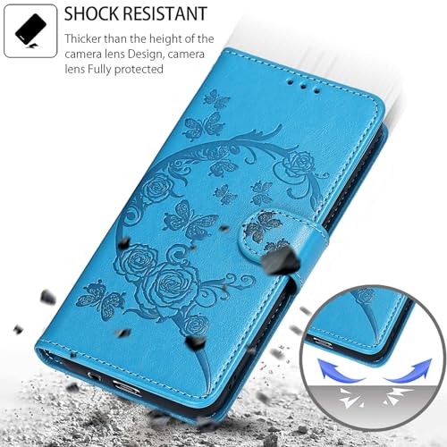 Wallet Case for Motorola Moto G Power 2025/2026, Blue Flower | Women Flip Folio Cover, Embossed PU Leather, Stand, Credit Card Holders Slots, Wrist Strap - color: 5