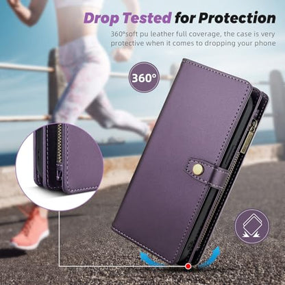 TwoHead for iPhone 11 Wallet case with 11 Card Holder (Deep Purple) | Detachable Magnetic Phone Case, PU Leather Wallet for Women/Men,Wireless Charging Compatible,with Wrist Strap - color: Deep Purple