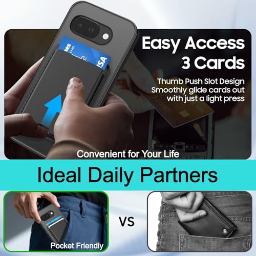 Magnetic for Google Pixel 9A Wallet Case with Card Holder﻿ Black | Compatible with MagSafe, Shockproof Phone Cover with Detachable RFID Blocking Card Slot, Black - color: Black, size: Pixel 9A