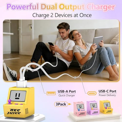 USB C Wall Charger Dual USB A Charger Block Set with Foldable Plug 3Pack - color: 3 Pack