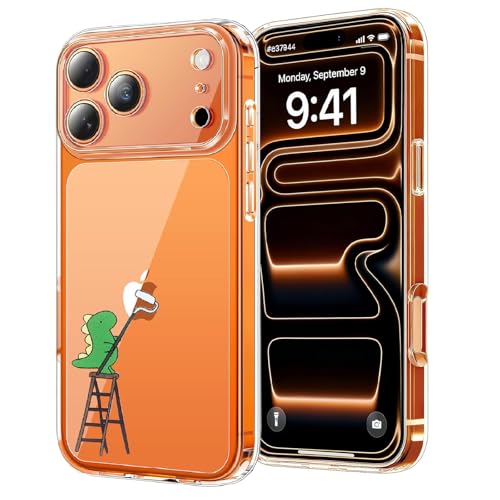 Guppy for iPhone 17 Pro Max Funny Draw Dinosaur Case Cute Animals Embossed Pattern Flexible Soft TPU Rubber Slim Lightweight Cover Shock Absorption Protective Bumper Clear