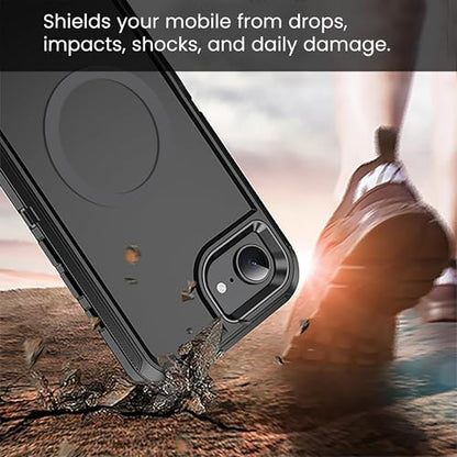 MXX for iPhone 16e & iPhone 17e Case, Heavy Duty [Compatible with MagSafe] 3-Layer Rugged Protective Cover, Shockproof Dustproof Drop Resistant Full Body Phone Case – Black - color: Black