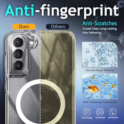 YZB Magnetic for Samsung Galaxy S22 Case, Clear | Compatible with MagSafe | Slim Fit Lightweight Shockproof, Military-Grade Protection, Yellowing Resistant Scratch-Resistant Back - color: Crystal Clear, size: Galaxy S22