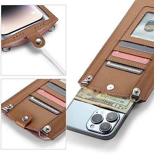 Small Crossbody Bag Cell Phone Purse for Women Men Leather Mini Shoulder Bag Wallet Case with Card Holder Slot Necklace Lanyard for All Phones iPhone Samsung Google up to 7.3" Brown - color: Brown