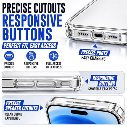 Clear Case for iPhone 15, Transparent No Logo Phone Case with Full Camera Protection, Anti-Yellowing Slim Shockproof Cover, Clear Protective Case Compatible with Wireless Charging, 6.1 Inch