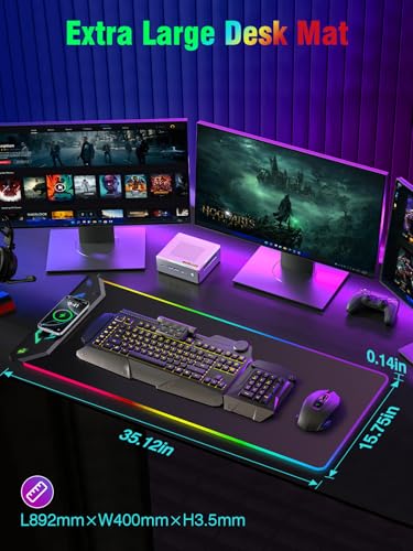 Gaming Mouse Pad RGB, 35"x15.8" Large Keyboard Desk Mat with Magnetic Wireless Charging for iPhone, 24 Light Effects, Non-Slip Base, Waterproof Ultra-Smooth Surface, with Adapter, Black