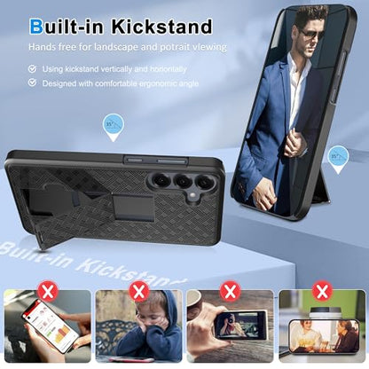 Fingic for Samsung Galaxy S25/ S24 Case Belt Clip Holster Kickstand Slim | Combo Shell with Swivel Holster Rugged Shockproof Antiscratch Full Body Protective for Galaxy S25 2025/S24 2024 (6.2"), Black - size: For Samsung Galaxy S25(6.2 inch 2025）