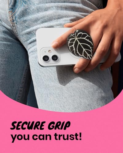 OnTheGrip Compatible with Magsafe Magnetic Cute Acrylic Tropical Leaf Design Collapsible Mobile Phone Grip Stand Holder for Smartphone Tablet Cell Phone Accessory (Crystallinum Dark)