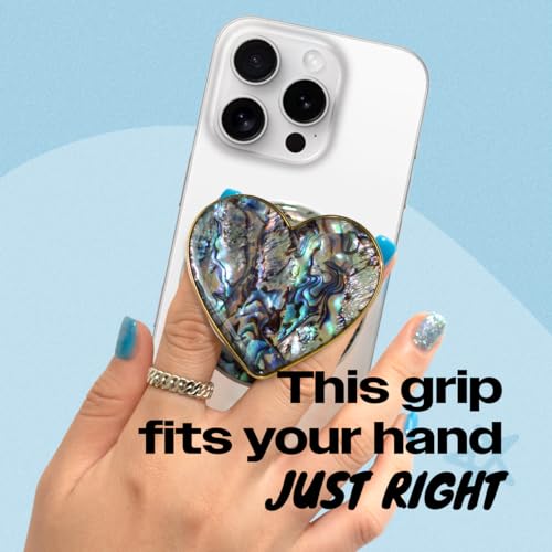 OnTheGrip Cute Natural Seashell Design Heart Shape Collapsible Mobile Phone Grip Stand Holder for Smartphone Tablet Cell Phone Accessory (Black Fresh Water)