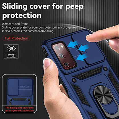 for Samsung Galaxy S20 FE 5G Case with Camera Lens Cover HD Screen Protector, Military-Grade Drop Tested Magnetic Ring Holder Kickstand Protective Phone Case for Samsung Galaxy S20 FE 5G (Navy Blue) - color: Navy Blue with camera cover Military-Grade 2nd