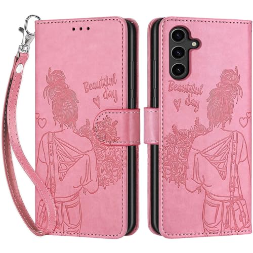 Wallet Case for Samsung Galaxy S24 Plus 6.7 inch, Pink Girl | Women Flip Folio Cover, Embossed PU Leather, Stand, Credit Card Holders Slots, Wrist Strap - color: 9