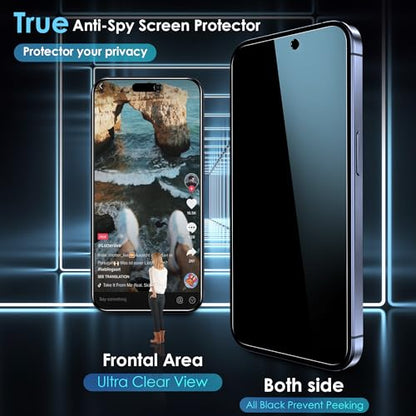 YMHML 2 Pack for iPhone 15 Pro/iPhone 16 / iPhone 15 Privacy Screen Protector Tempered Glass, Anti Spy Case Friendly Private Film Accessories - size: iPhone 16/15 Pro/15-6.1 Inch