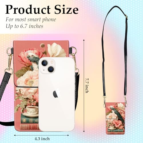 Small Crossbody Bags for Women Touchscreen Cell Phone Bag Cross Body Purses with adjustable Strap,Gifts For Teenage Girls - color: Pink Parrot and Flowers