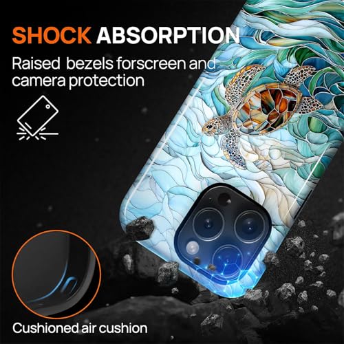 Case Compatible with iPhone 15 Pro, Cute Dual Layer Hybrid Phone Cover, Military Grade Drop Protection, Aesthetic Shockproof Phone Case for Women Girls, Stained Glass Sea Turtle - color: Stained Glass Sea Turtle, size: Iphone 15 Pro